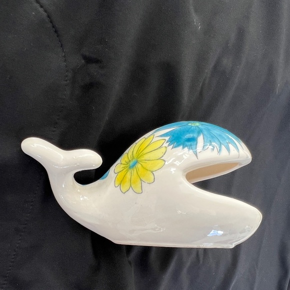 Vintage Flower Power Whale Ashtray by Fitz & Floyd Approx. 5" Long Blue Green - Picture 3 of 5
